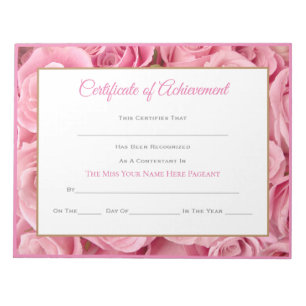 Miss America style Pageant Certificates-Achievmnt Notepad