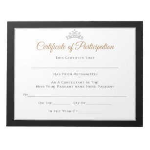 Miss America style Pageant Certificates-Particptn Notepad