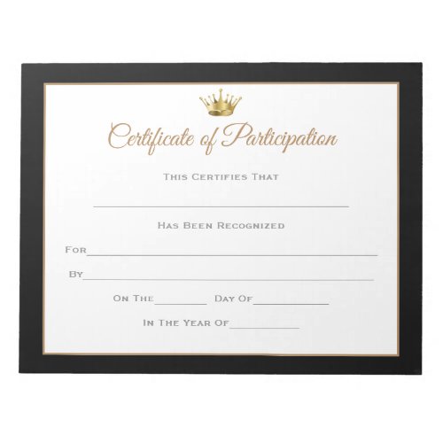 Miss America style Pageant Certificates_Particptn Notepad