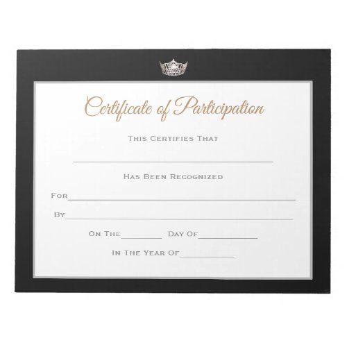 Miss America style Pageant Certificates_Particptn Notepad