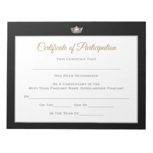 Miss America style Pageant Certificates-Particptn Notepad