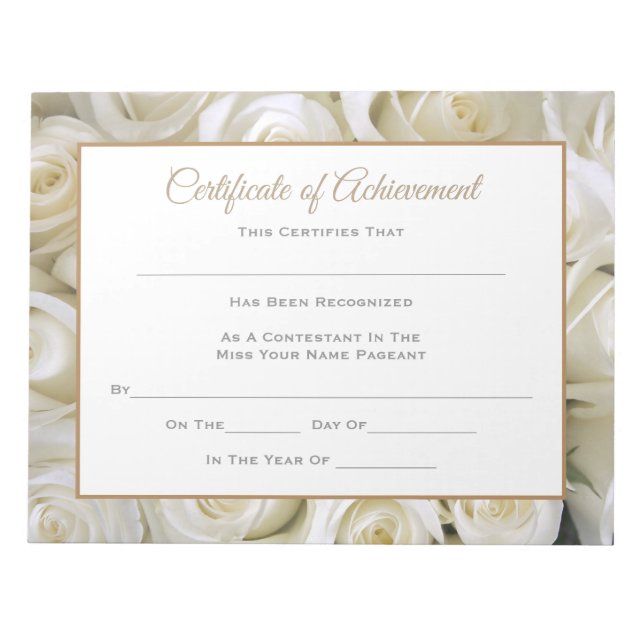 Miss America style Pageant Certificates-Roses Notepad (Front)