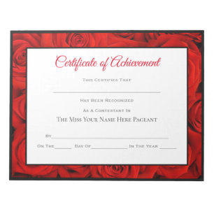 Miss America style Pageant Certificates-Roses Notepad