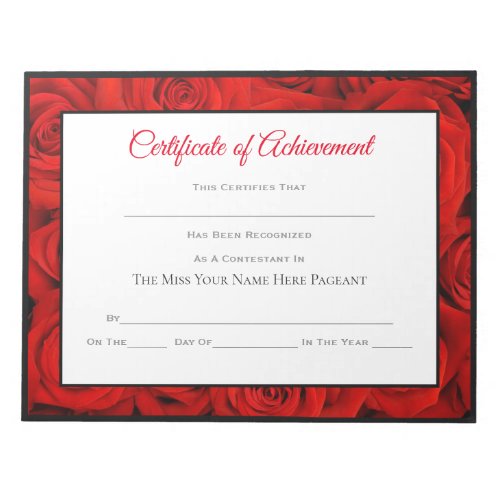 Miss America style Pageant Certificates_Roses Notepad