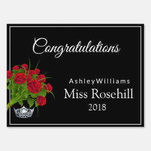 Miss America style Pageant Yard Sign-Crown & Roses Sign