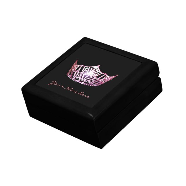 Miss America style Pink Pageant Crown Trinket Box (Side)