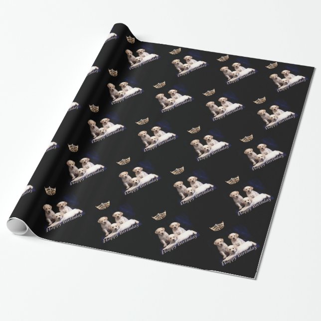 Miss America style Puppy & Crown Gift Wrap (Unrolled)