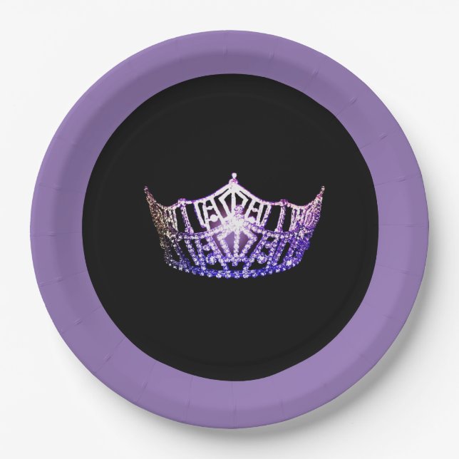 Miss America style Purple Crown 9" Paper Plates (Front)