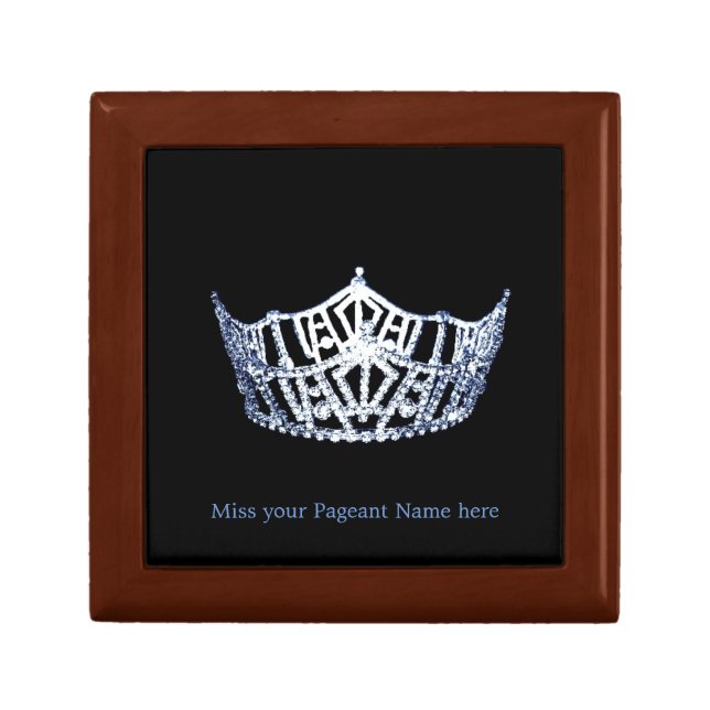 Miss America style Silver-Blue Crown Trinket Box (Front)