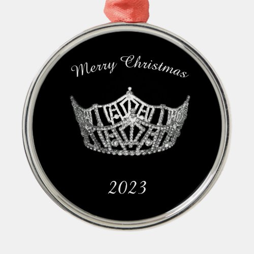 Miss America style Silver Crown Christmas Ornament