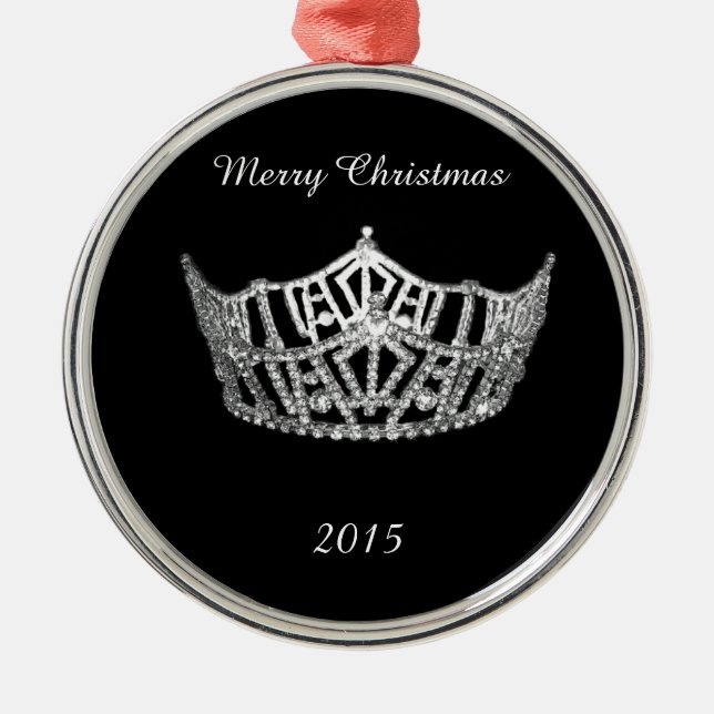 Miss America style Silver Crown Christmas Ornament (Front)