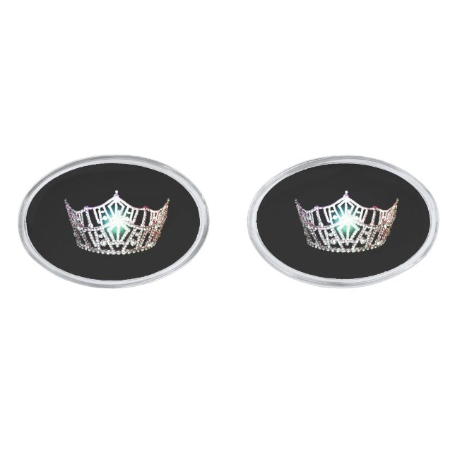 Miss America style Silver Crown Cuff Links (Front)
