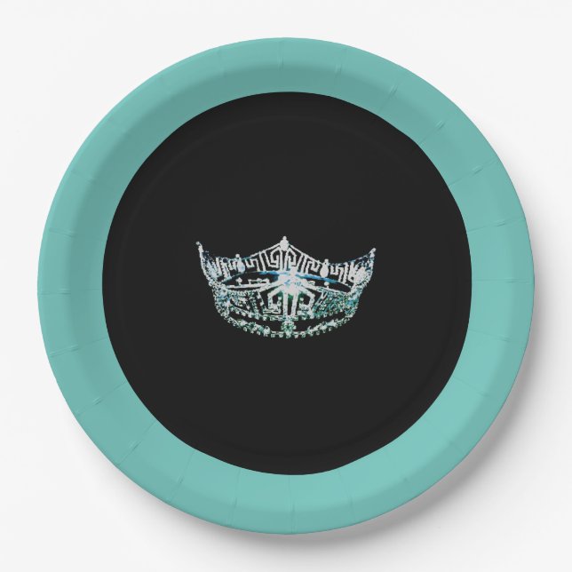 Miss America style Teal Crown 9" Paper Plates (Front)