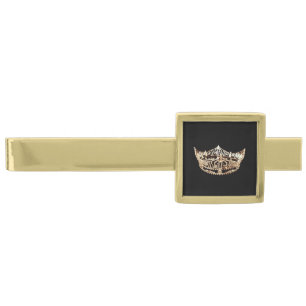 Miss America style Tie Bar Gold plated-Gold/Black