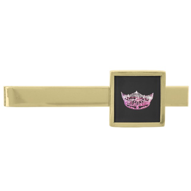 Miss America style Tie Bar Gold plated-Pink/Black (Front)