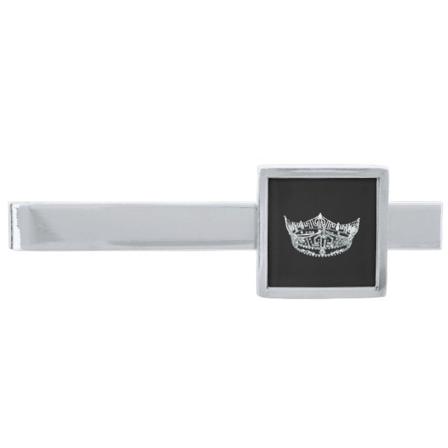 Miss America style Tie Bar-Silver/Black Silver Finish Tie Clip (Front)