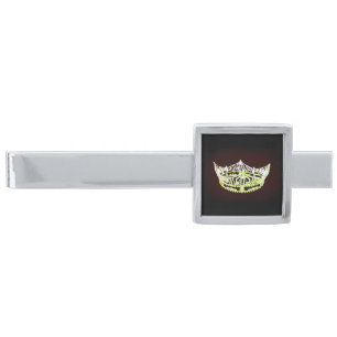 Miss America style Tie Bar-Yellow/Black Silver Finish Tie Clip