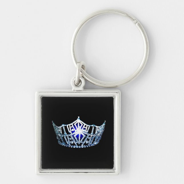 Miss America Teal Blue Crown Metal Key Chain (Front)