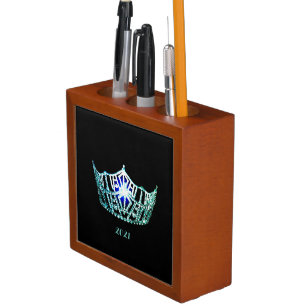 Miss America Teal Crown Wood Desk Organizer