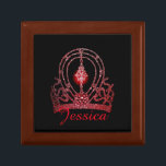 Miss America Universe Jewelry Box Custom Name<br><div class="desc">This Jewelry/Trinket box shown in oak with a lovely Red and Coral-Pink colored tiara picture along with name space for you to personalize with your own choice name and text color. Keep your jewelry or keepsakes in this pretty box. Perfect for your princess. Customize this item or buy as is....</div>