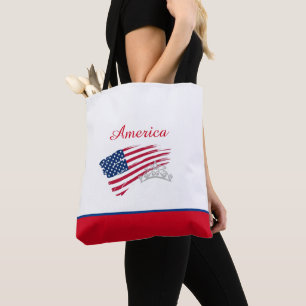 Miss America US Pageant Silver Crown Tote Bag-Flag