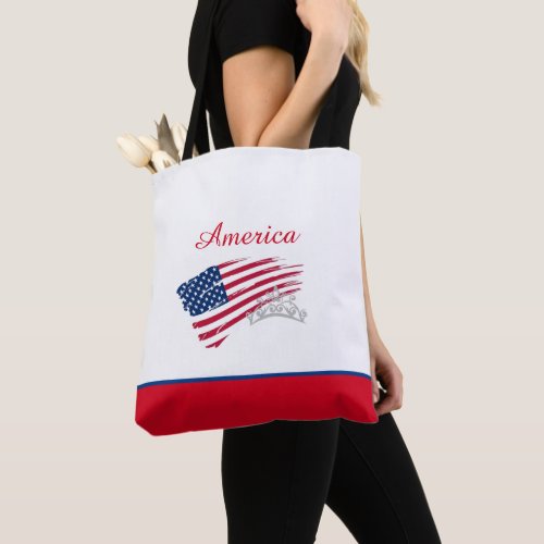 Miss America US Pageant Silver Crown Tote Bag_Flag