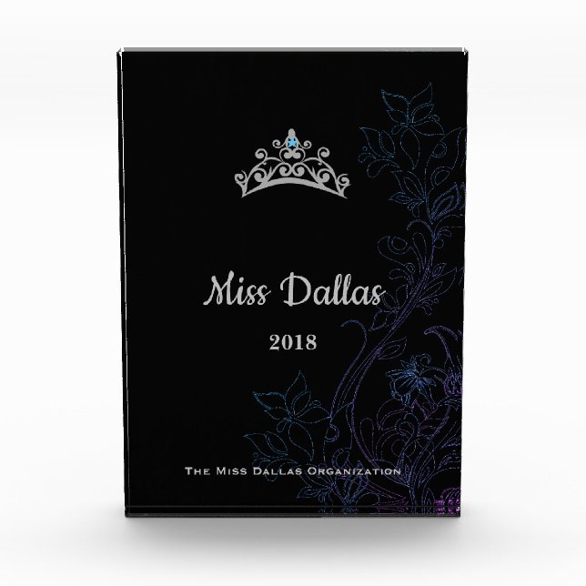 Miss America USA Floral Silver Crown Acrylic Award (Front)