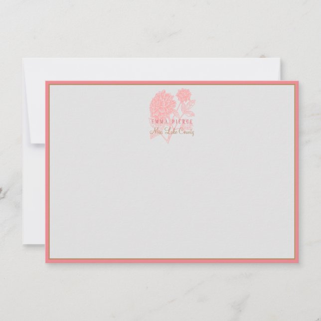 Miss America USA Pageant Custom Note Card-Coral Card (Front)