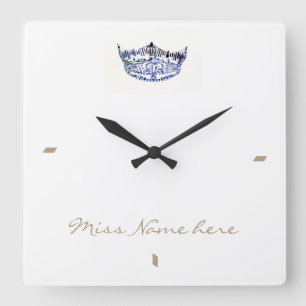 Miss America USA style Blue White Crown Clock
