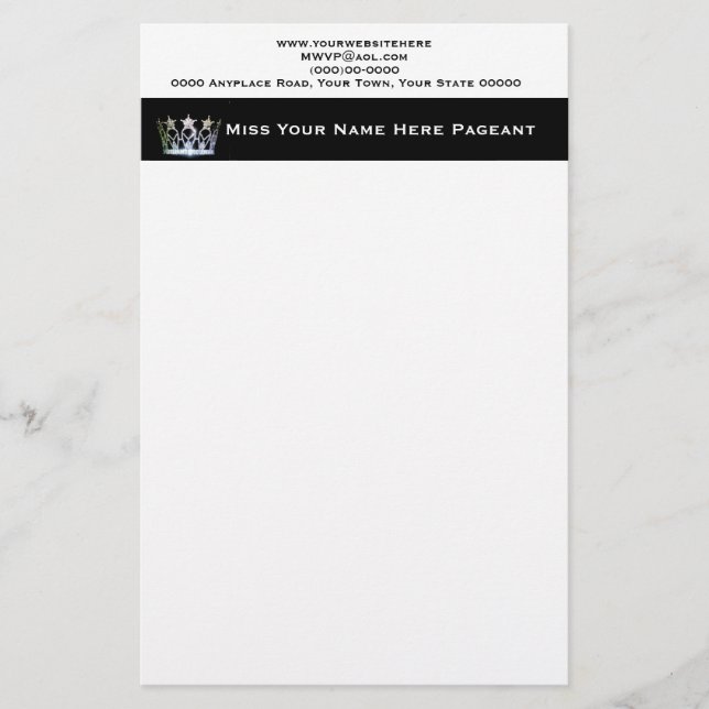 Miss America USA style Custom Letterhead (Front)