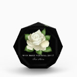 Miss America White Rose Acrylic Award<br><div class="desc">Acrylic award shown in the octagonal shape and is in black with a large soft White Rose print. Shown with fancy script and bold looking text. Customize to your own liking.</div>