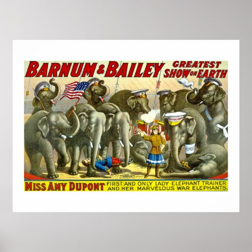 Miss Amy Dupont and Her Elephant Army Vintage Poster