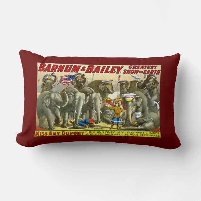 Miss Amy Dupont Trained Circus Elephants Barnum Lumbar Pillow (Front)