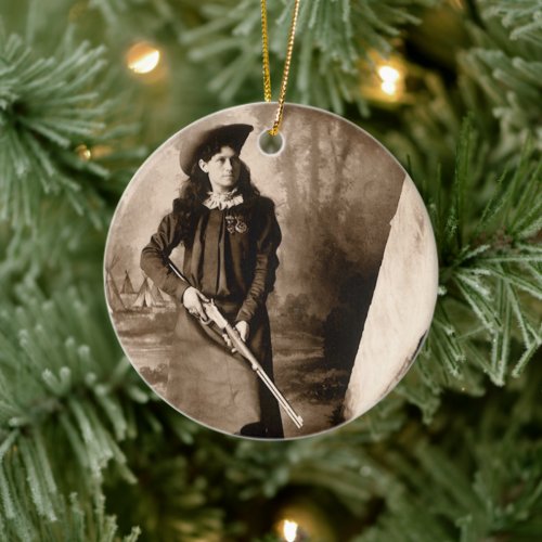 Miss Annie Oakley and Gun Vintage Photo Portrait Ceramic Ornament
