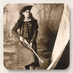 Miss Annie Oakley with Gun, Vintage Photo Portrait Beverage Coaster