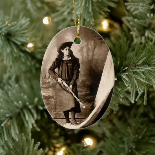 Miss Annie Oakley with Gun, Vintage Photo Portrait Ceramic Ornament
