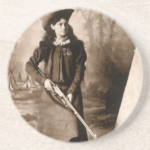 Miss Annie Oakley with Gun, Vintage Photo Portrait Coaster