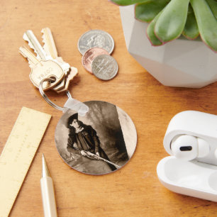 Miss Annie Oakley with Gun, Vintage Photo Portrait Keychain