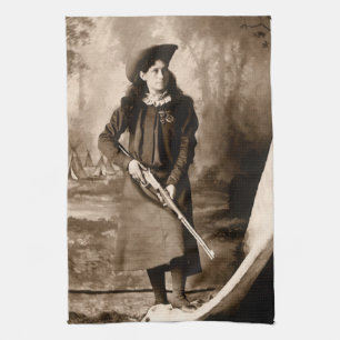 Miss Annie Oakley with Gun, Vintage Photo Portrait Kitchen Towel