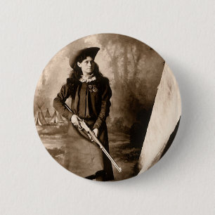 Miss Annie Oakley with Gun, Vintage Photo Portrait Pinback Button