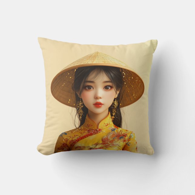 Miss Aodai Throw Pillow (Front)