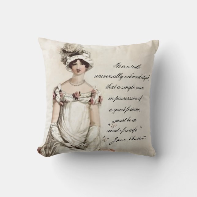 “Miss Bennet” Jane Austen quote and transcript, Throw Pillow (Front)