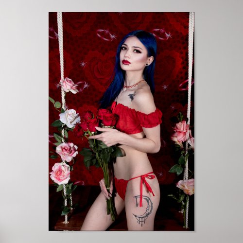 Miss Breanna and red roses Poster