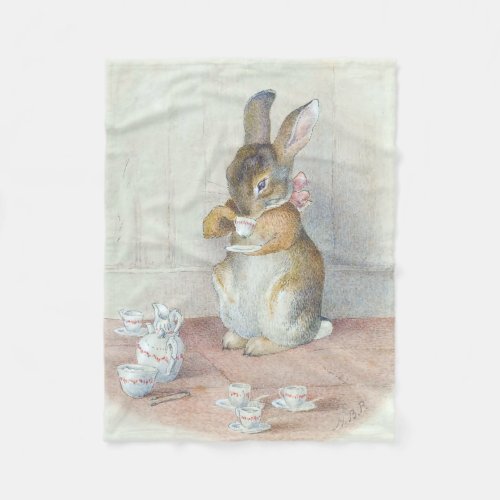 Miss Bunny Drinking Tea Fleece Blanket