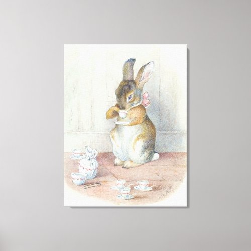 Miss Bunny Drinking Tea Nursery  Canvas Print