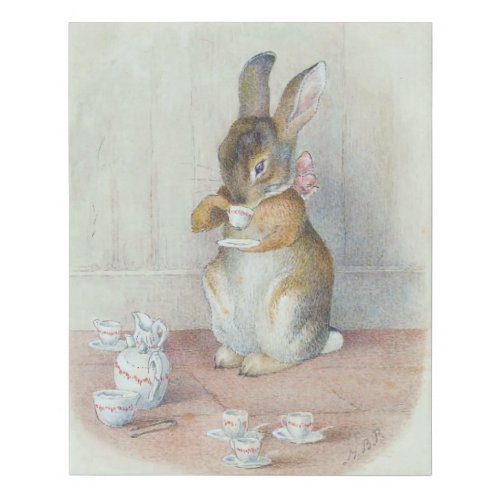 Miss Bunny Drinking Tea Nursery  Faux Canvas Print