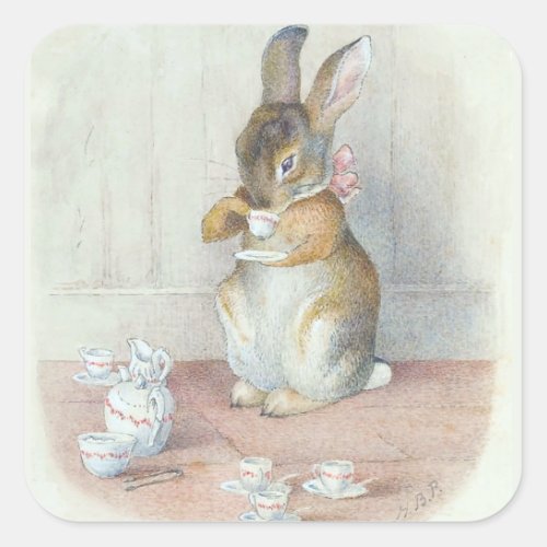 Miss Bunny Drinking Tea Square Sticker