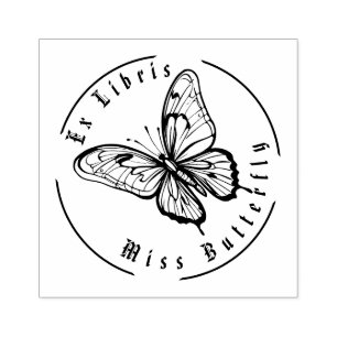 Miss Butterfly Black and White Personalized Rubber Stamp