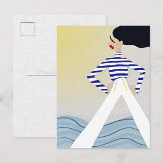 Miss Captain Sailor Fashion Illustration Art Postcard