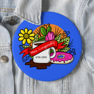 Miss Congeniality Colorful Tattoo Coffee and Donut Button